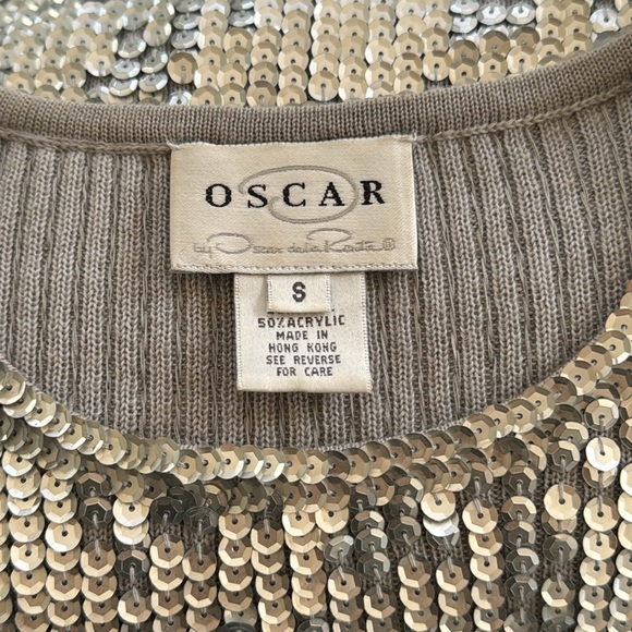 Oscar De La‎ Renta Sequin Gray Silver Short Sleeve Scoop Neck Top Blouse Size S - Picture 11 of 11